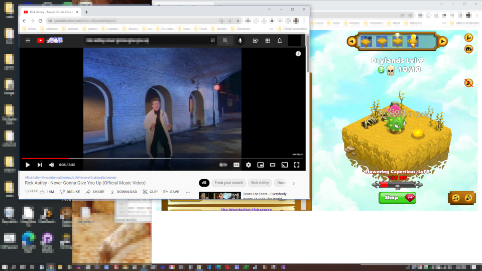 Testing performance of the web version of the game by having it in another browser window while watching a video.